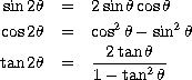 sin 2h = 2sinhcosh
cos2h = cos2h- sin2 h
2tanh
tan 2h = 1---tan2h-
